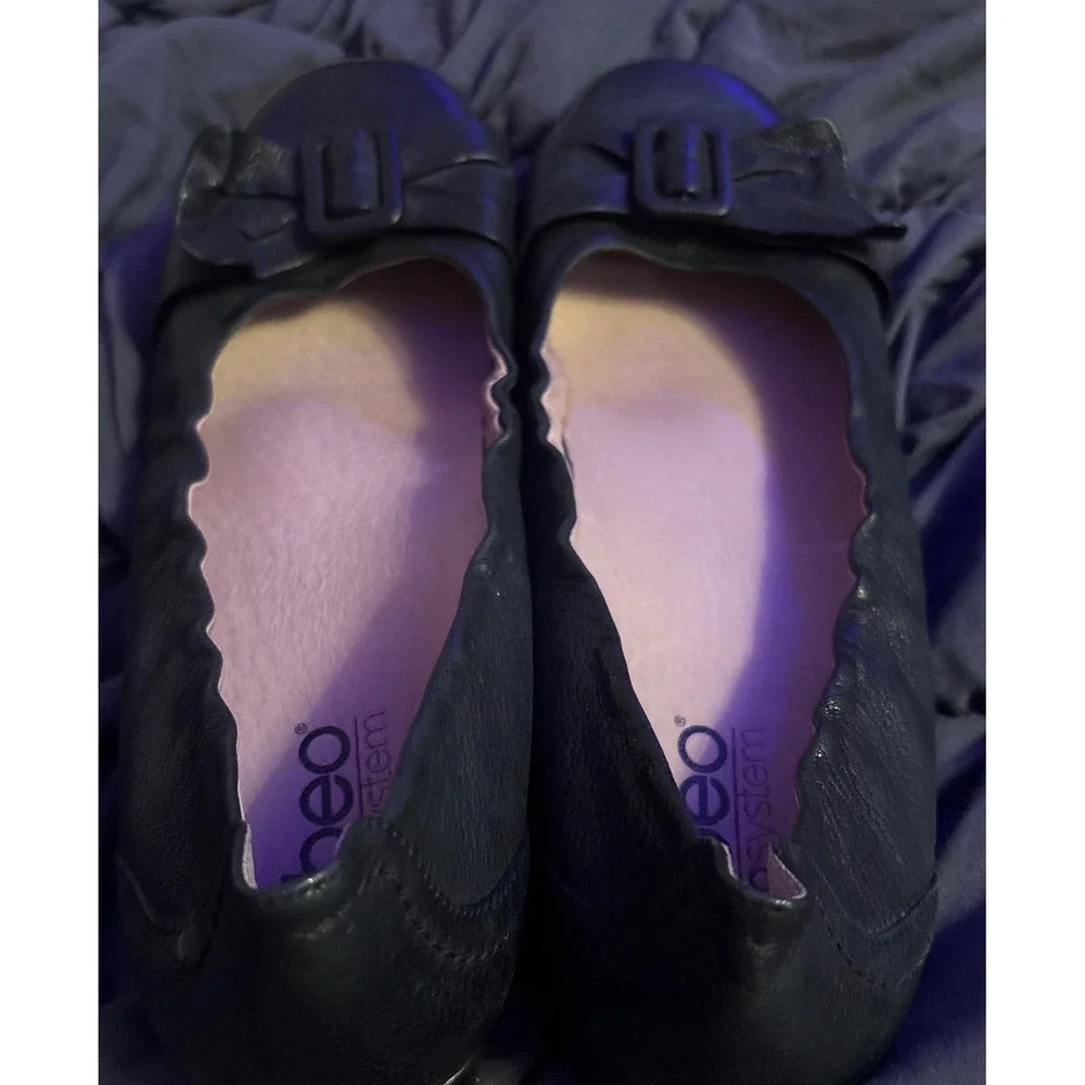 Abeo Womens Black Leather Tabitha Ballet Flats Buckle BioSystem Comfort Shoes 10